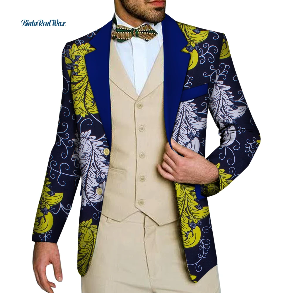 

Men Blazer Bazin Riche Traditional African Clothing Men Print Tops Coat Blazer 100% Cotton Dashiki African Clothes WYN158