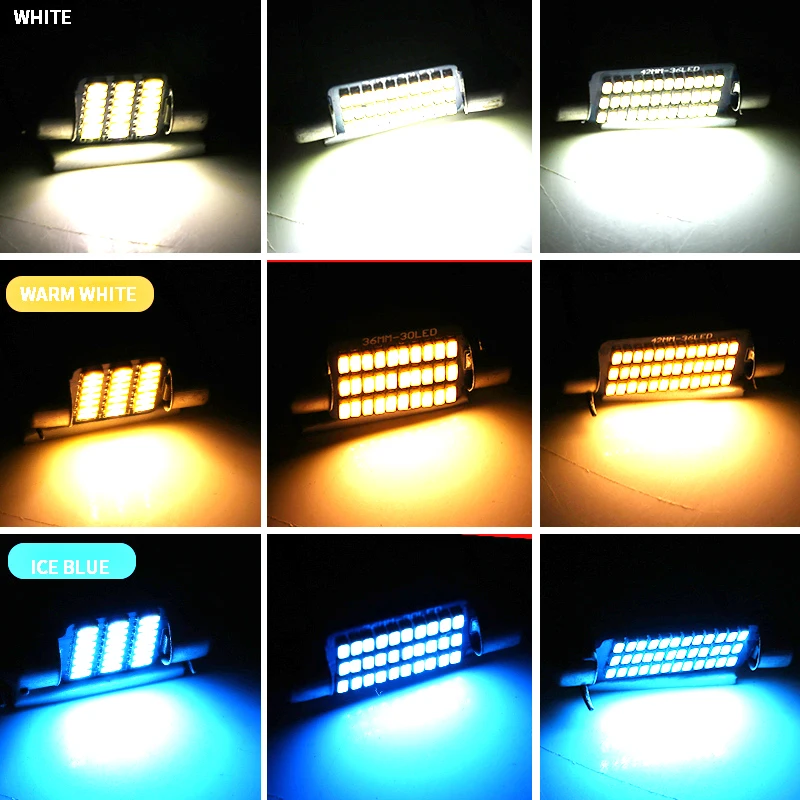 2X Festoon Car LED Lights Ice Blue Warm White C5W 31-36-39-41MM License Plate Lamp DC 12V Auto Dome Light led Interior Room Bulb |