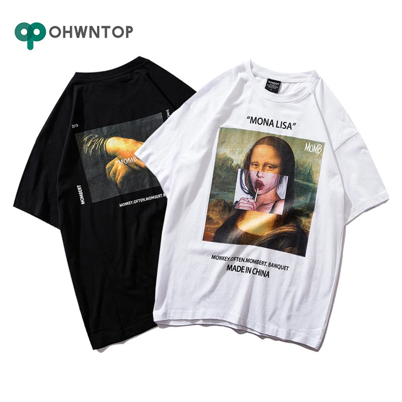 Модные мужские Забавные футболки с коротким рукавом Mona Lisa уличная одежда 2019