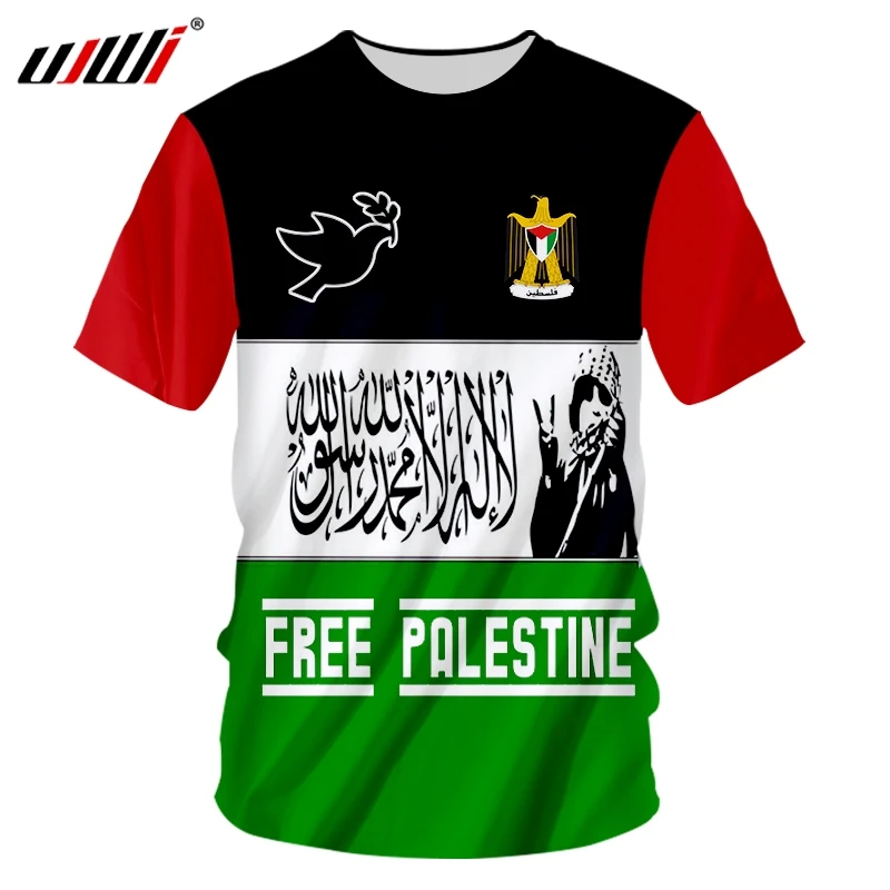 

UJWI Palestine Flag Men T Shirts Fashion Short Sleeve Summer Nostalgia Brand T-Shirts Design Enthusiasts Cheer Tshirt custom