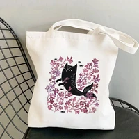 2021 shopper undersea black cat printed tote bag women harajuku shopper handbag girl shoulder shopping bag lady canvas bag