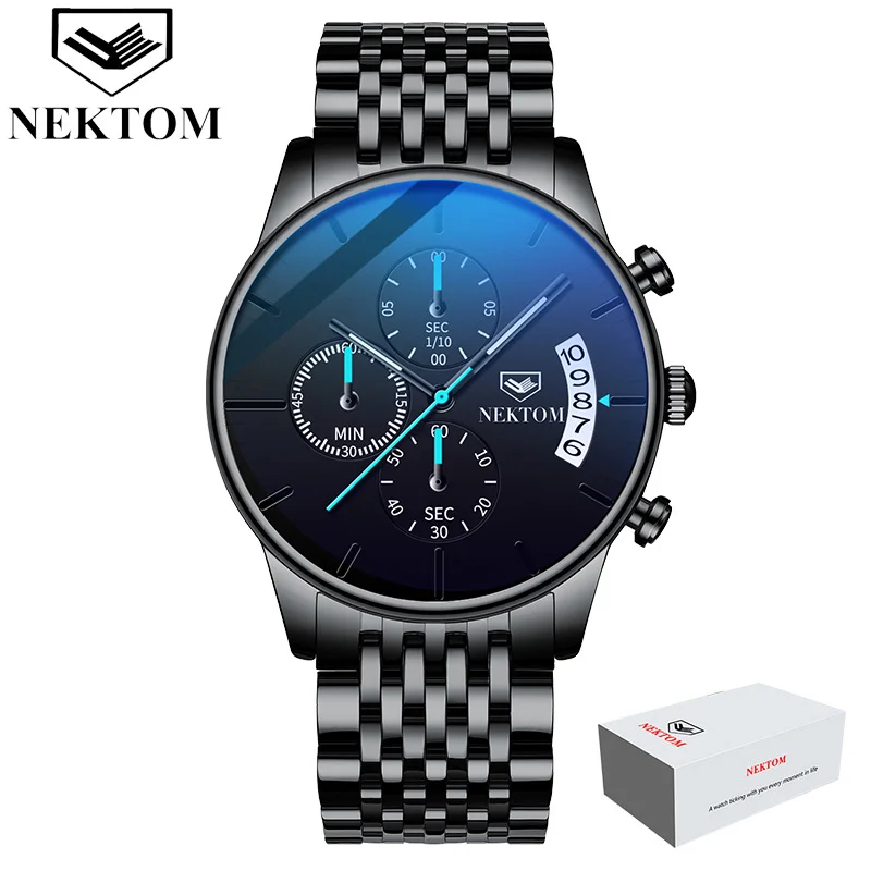 Steel black box Часы с хронографом, спортивные мужские s часы, лучший бренд, Роскошные водонепроницаемые полностью стальные светящиеся кварцевые часы для мужчин, Relogio Masculino - Color: Steel black box
