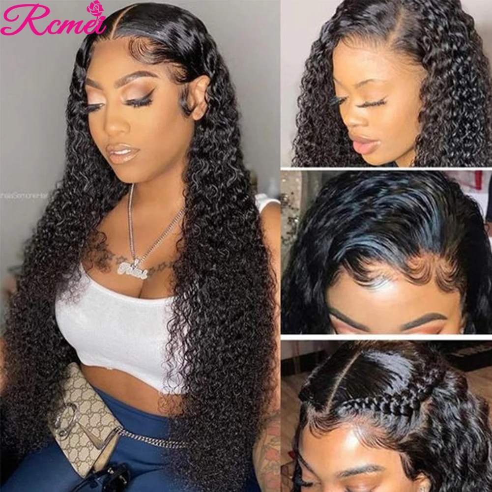 

13x6 200% Kinky Curly Lace Front Human Hair Wigs For Black Brazilian Pre Plucked Deep Curly Remy 13x4 HD Lace Frontal Wig