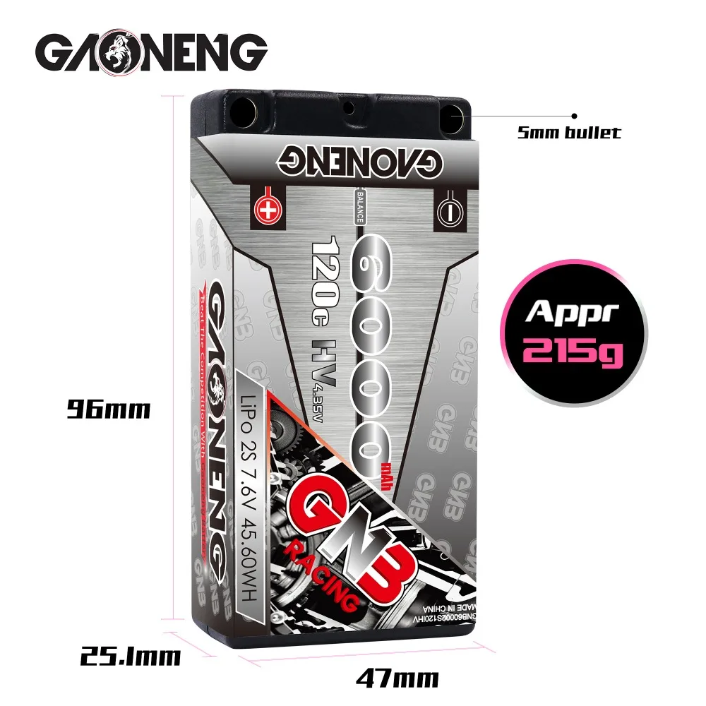 Аккумулятор Gaoneng GNB 6000 мАч 2S 7 6 В HV 120C 240C Hardcase коротышка LiPo для RC HPI HSP 1/8 1/10 багги