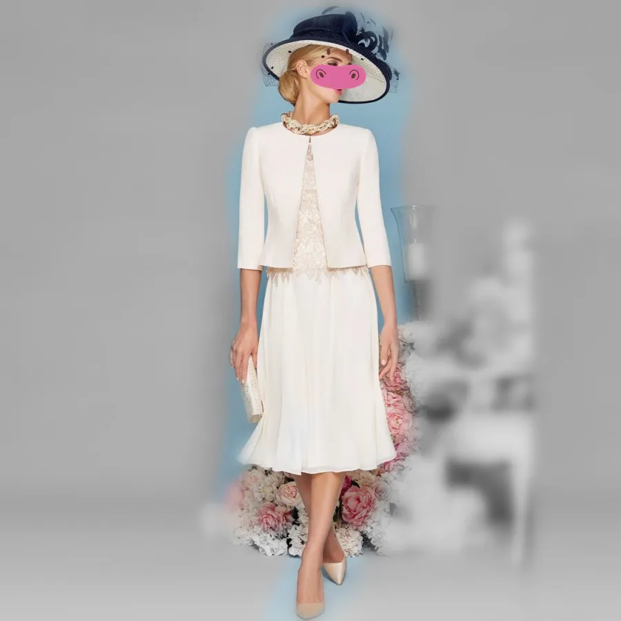 Шифоновое платье для матери невесты винтажное с жакетом и рукавом 2019 вечернее