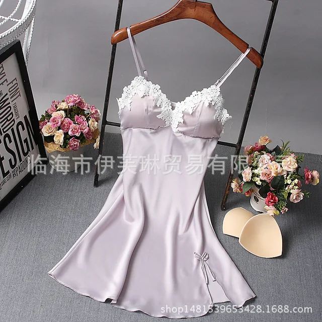 Ночная рубашка на бретелях женские летние шелковые кружевные дизайнерские