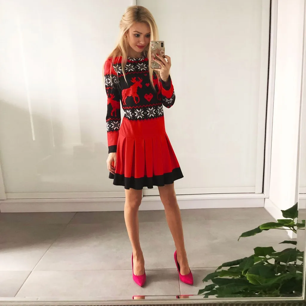 Женское платье Vestidos Рождественский принт свитер со снежинками вязаный женские