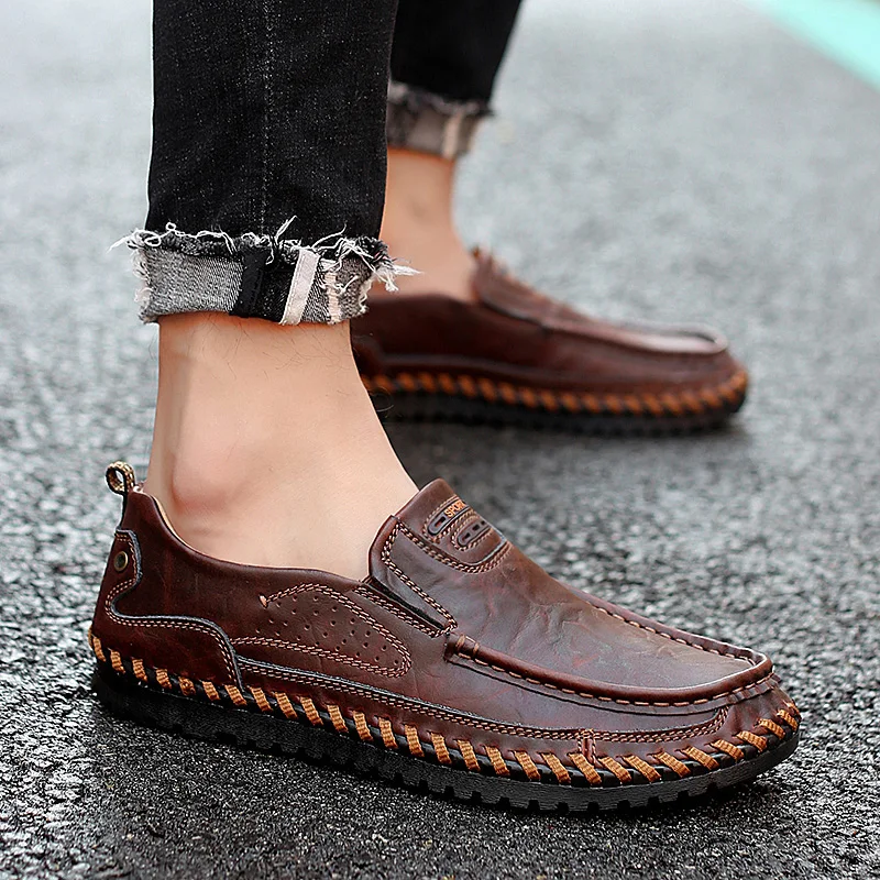 Туфли мужские из натуральной кожи дышащие лоферы без застежки мягкие