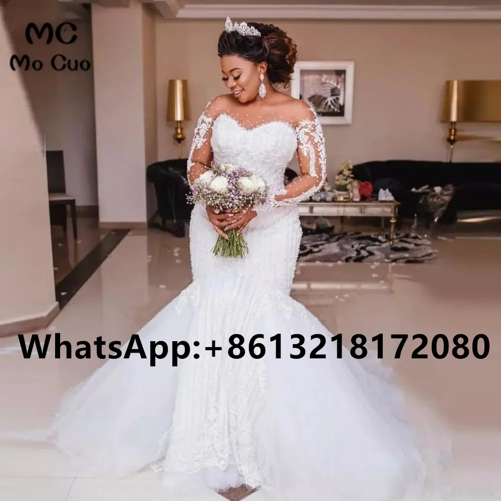 

2021 African Plus Size Off Shoulder Wedding Dresses Long Lace Outdoor Mermaid Boho vestido de Elegant Bridal Gowns
