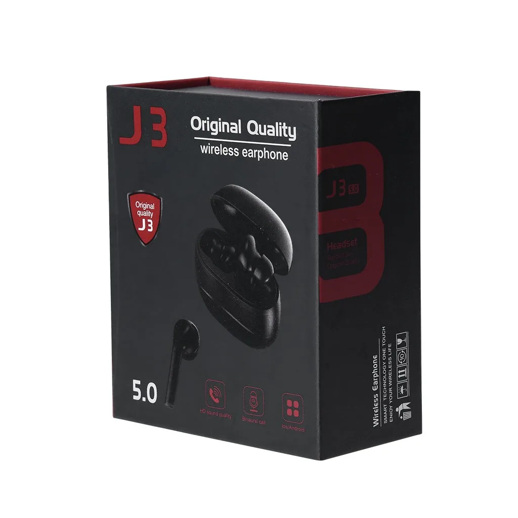 Фото Оригинальные J3 TWS Bluetooth 5 0 наушники с микрофоном сенсорное управление Оригинальные J3 TWS Bluetooth 5 0 наушники с микрофоном сенсорное управление