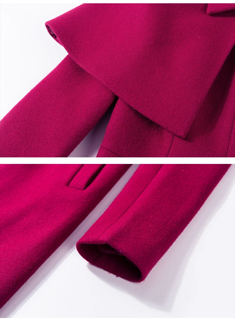 

Chic Design Women Long Wool Cloak Coat Autumn Elegant Single Breasted With Belt Spring Wear