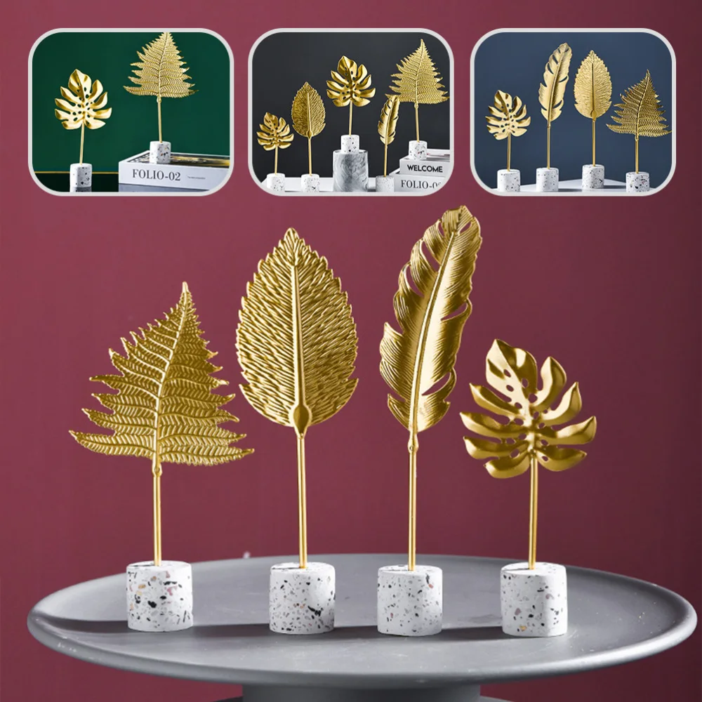 

4Pcs Delicate Leaf Modeling Decor Home Table Ornament Housewarming Gift Golden