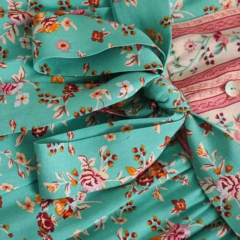 Женское платье с цветочным принтом длинное летнее пышными рукавами высокой