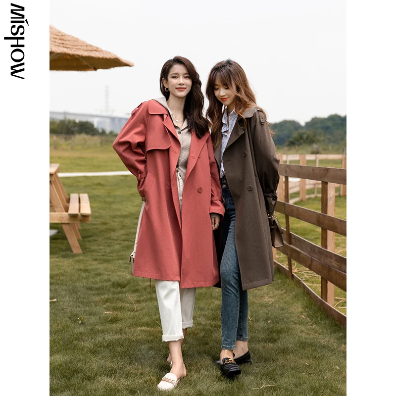 

MISHOW 2021 Autumn Long Trench Coat Women Double Breasted Slim Trench Coats Female Outwear Fashion Jacket Windbreaker MXA32W0025