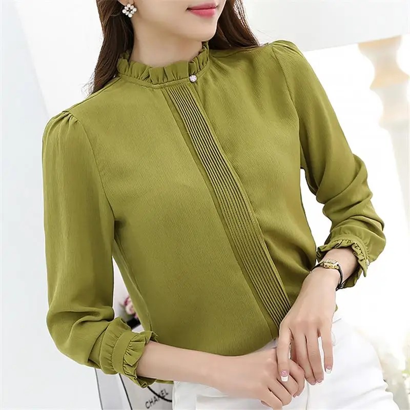 S 3XL Большие размеры женские повседневные шифоновые Блузы Однотонная рубашка с