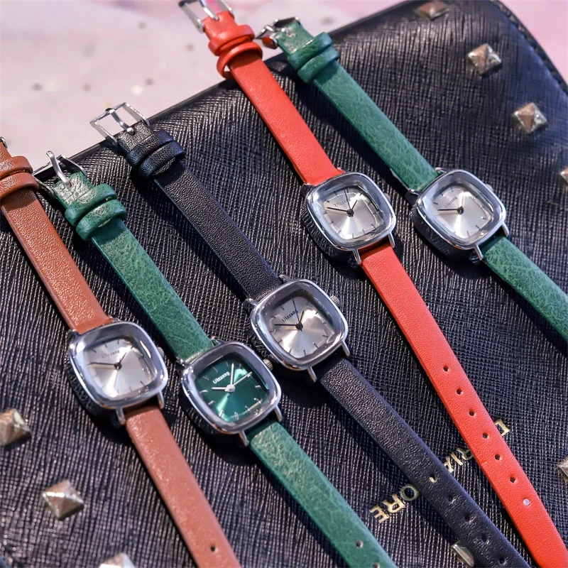 Часы наручные женские в стиле ретро маленькие зеленые Брендовые повседневные с