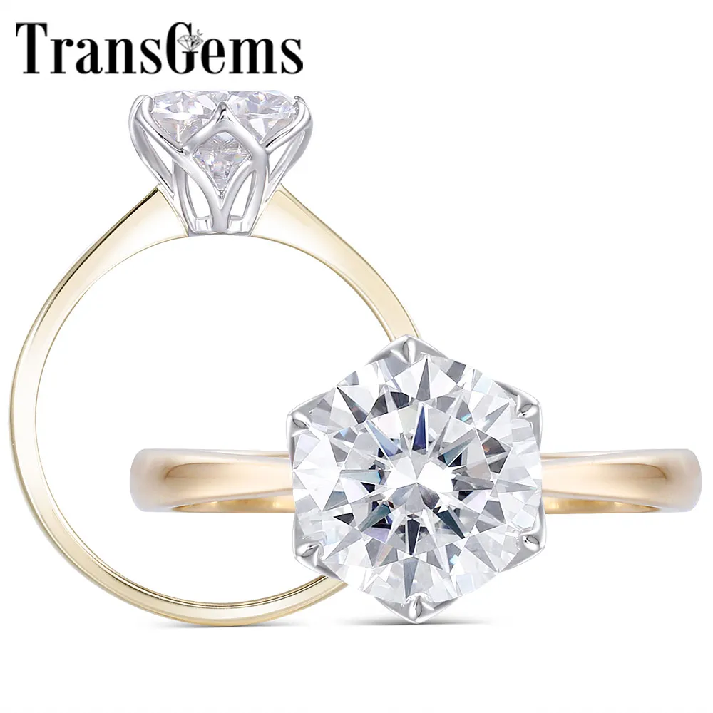 Переходные камни 2ct Moissanite два тона обручальное кольцо 14K белое золото и желтое золото 8 мм диаметр F цвет обручальное кольцо для женщин