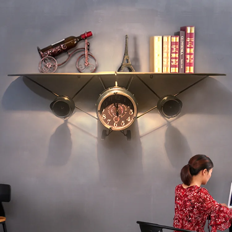Винтажные железные часы с самолетом креативное настенное украшение подвеска для