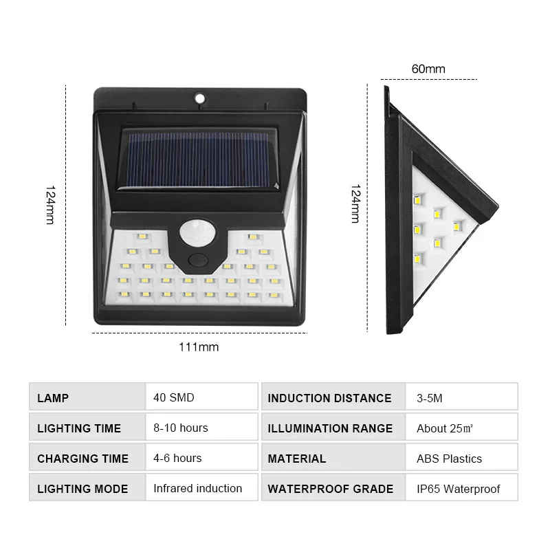 

Solar Outdoor Light 40 LEDS Solar Garden Light Lithium Battery Motion Sensor Wall Light LED Waterproof Garden Decoration Lampe