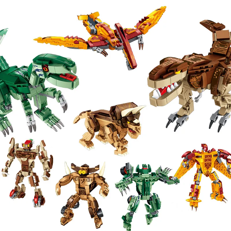 

3 IN 1 Jurassic Deformation Dinosaur Building Blocks 4 Styles /Set Tyrannosaurus Velociraptor Triceratops Model Bricks Toy Kids