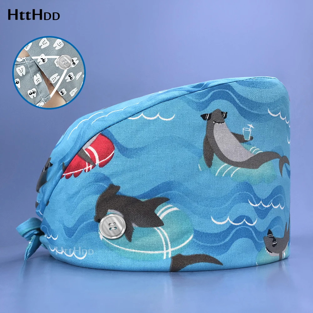 

Adjustable Fashion Hair Salon Spa Scrub Cap Long Hair Available Work Cap Dentist Nurse Care Printed Breathable Unisex Scrub Cap