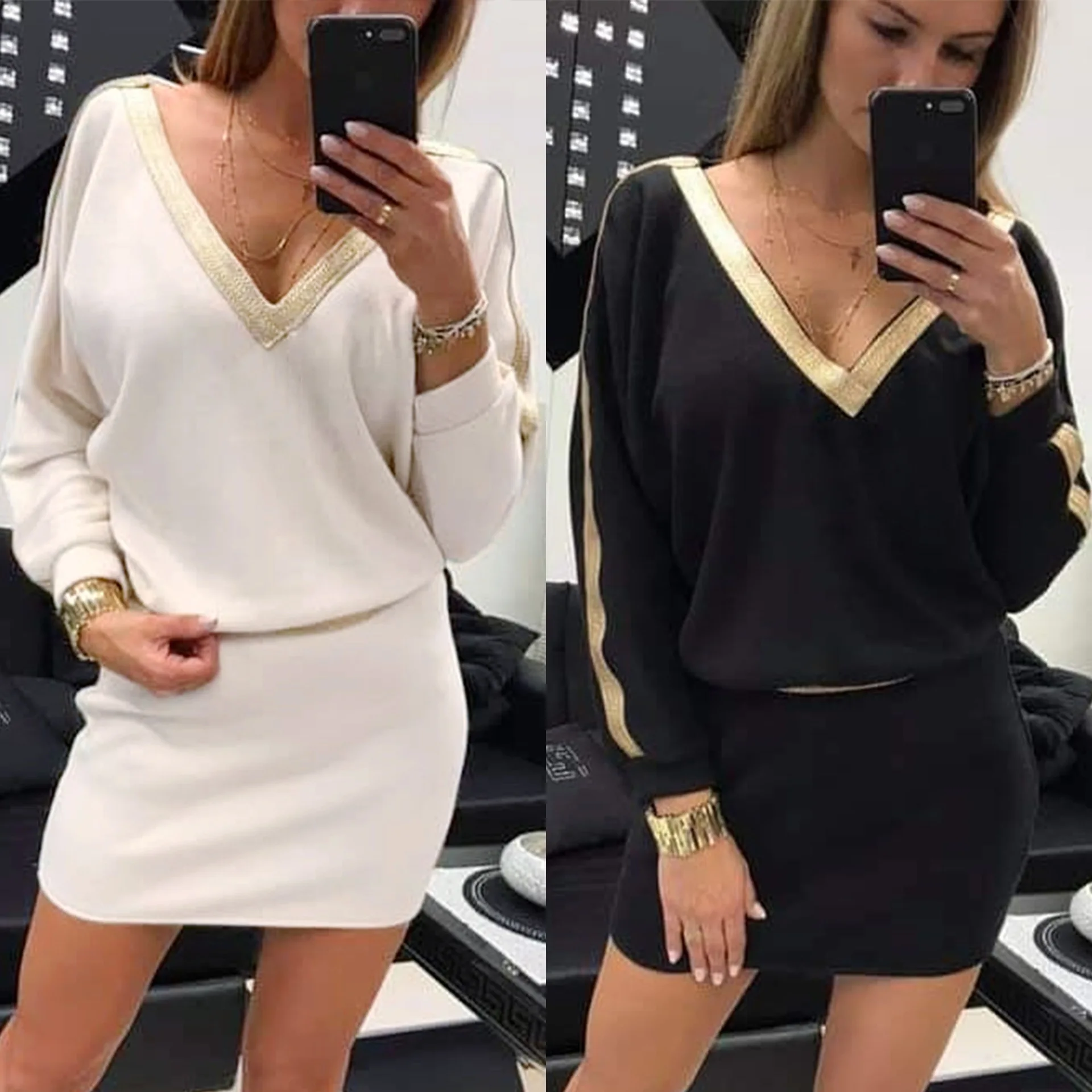 Женское мини платье с длинным рукавом и эластичной резинкой на талии вечерние