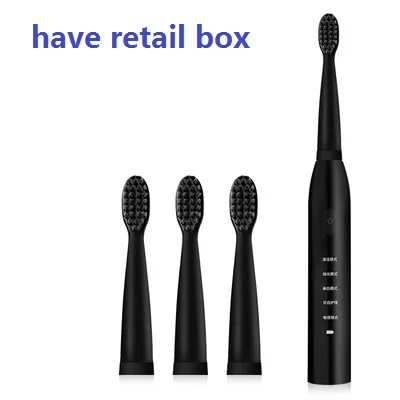 Black with box Electric Toothbrush Sonic Wave Rechargeable Top Quality Smart Chip Toothbrush Head Replaceable Whitening Tooth brush - Цвет: Black with box