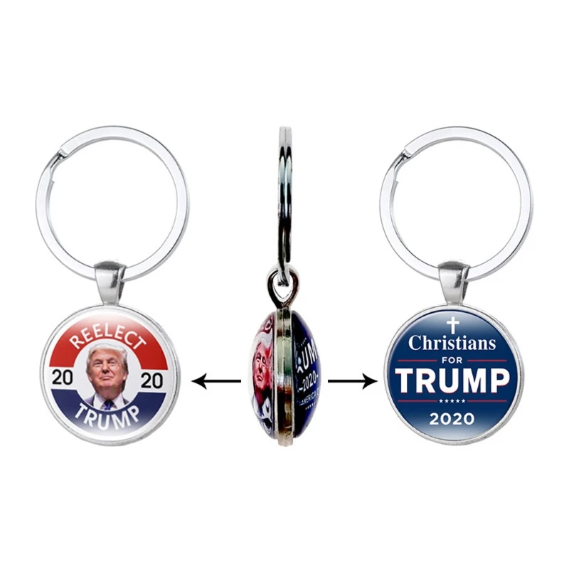

10 Styles Donald Trumps 2020 Keychain President Trumps Photo Design Double Button Trumps Key Rings Kit Fashion Jewelry