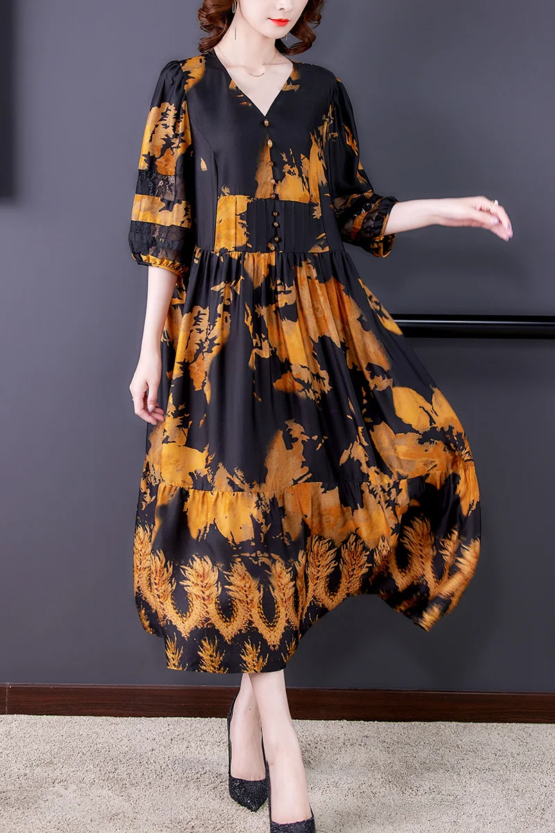 

ZUOMAN Summer High Quality Yellow Boho Midi Dress Fashion Vintage 4XL Plus Size Print Runway Dress Elegant Women Bodycon Vestido