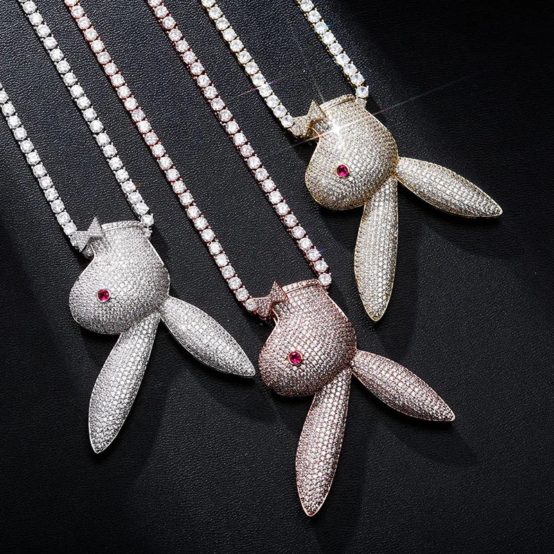 

BWAVKE Fashion Hip Hop Rabbit Bad Bunny Pendant Iced Out Cubic Zirconia Necklace Copper Material Hip Hop Jewelry Gift