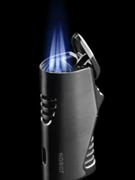 jobon metal triple torch jet lighter pipe lighter with cigar cutter visible gas window windproof flame lighter gadgets for men