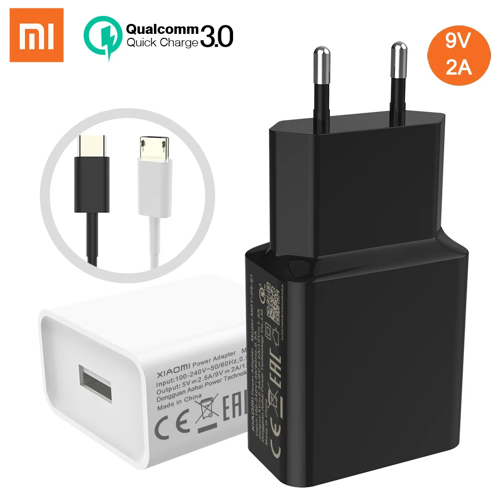 Оригинальный адаптер для быстрой зарядки Xiaomi 9 в 2 а QC 3 0 кабель Usb Type C дорожный Mi 8 se T pro 10 lite A3 MAX|Зарядные