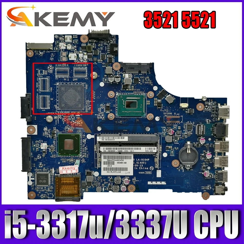 

LA-9104P motherboard for Dell Inspiron 3521 5521 Laptop Motherboard LA-9104P mainboard VAW00 i5-3317u I5-3337U DDR3L 100% OK