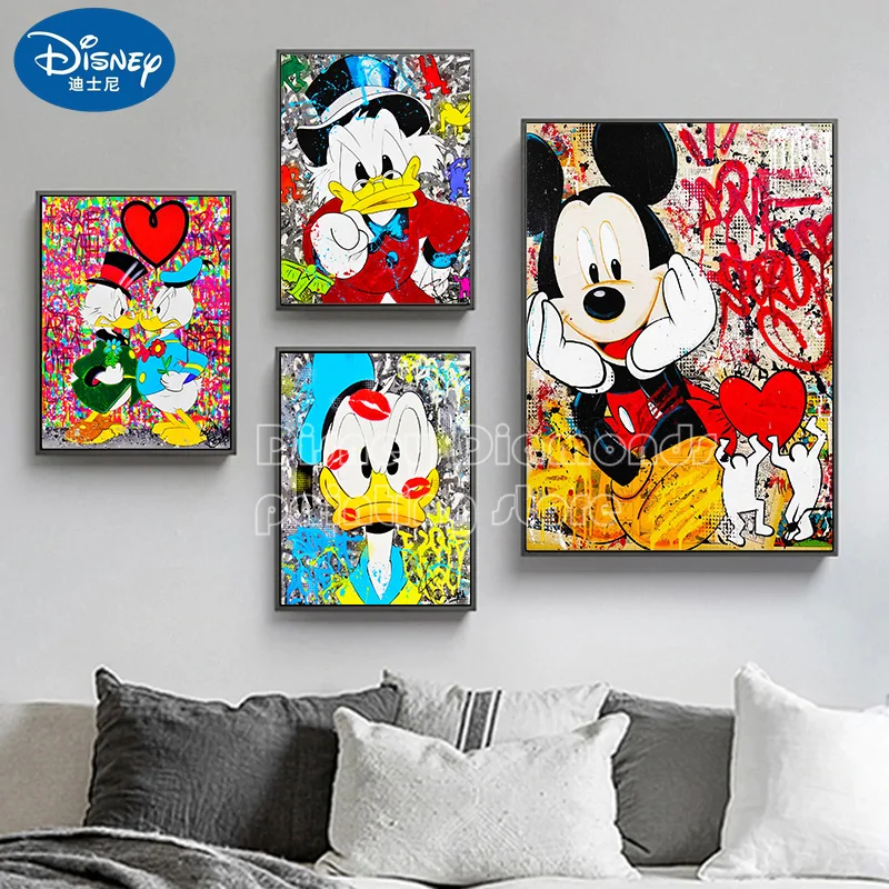 

5D алмазная живопись, Микки Маус и Дональд Дак, граффити, красочный настенный постер, картины Диснея для украшения детской комнаты