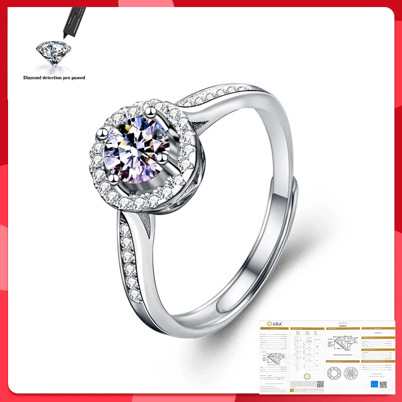 

Real Moissanite laboratory-made luxury wedding party 0.5/1.0 carat CT VVS1 D color S925 sterling silver woman ring