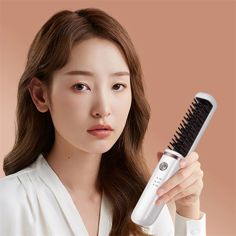 

Professional Electric Hair Straightener Comb Cordless Hair Curler Dual-Use Hairdresser Tools USB Rechargeable Ionic Hair Brush