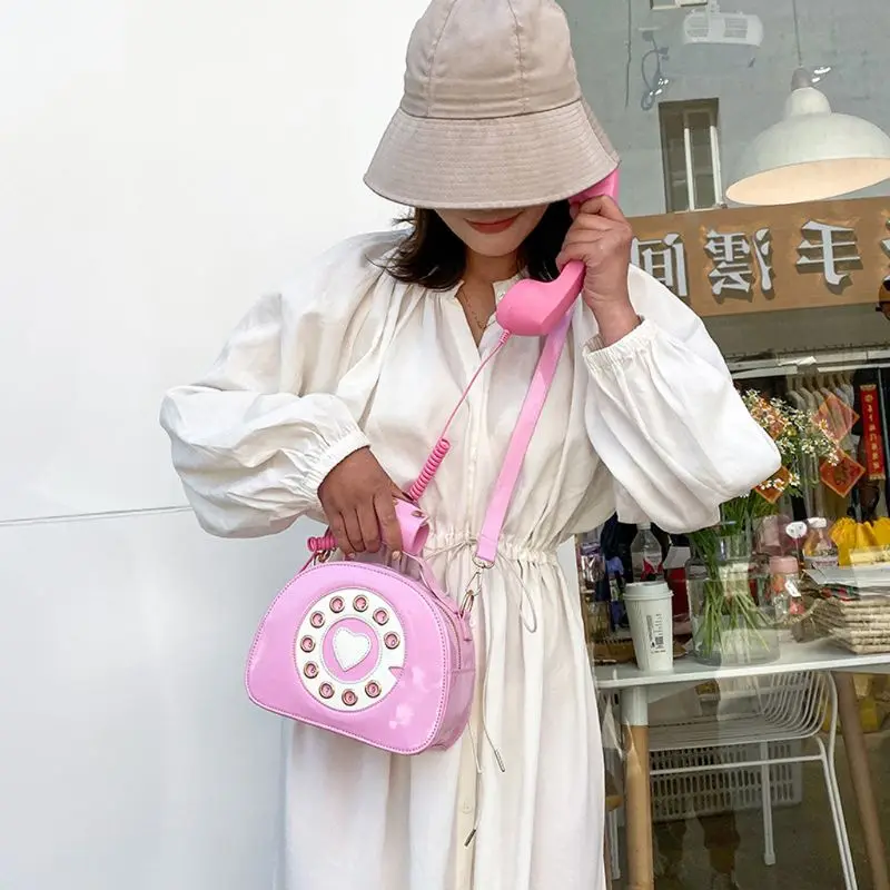

Women Girl Telephone Shaped Shoulder Bag PU Leather Shopping Street School Crossbody Satchel Tote Purse