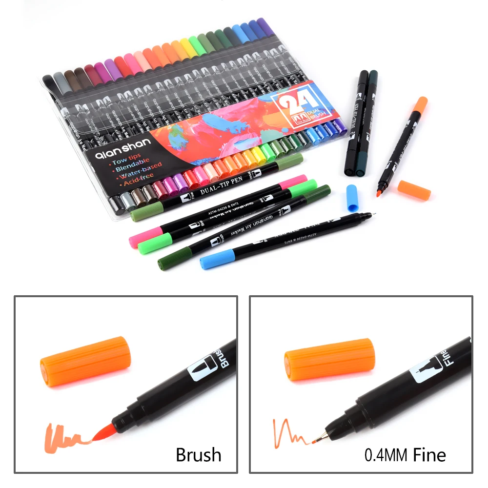 24 цветные двухсторонние чернила на водной основе 0 4 мм тонкая кисть набор для