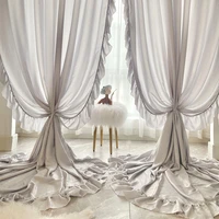 french retro rococo lace curtain princess solid grey gauze curtain korean ruffles tulles voile cortinas for living room bedroom
