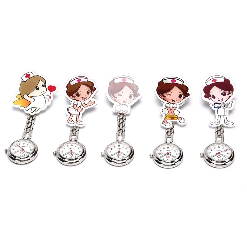 

1Pcs Doctor Pocket Hang Clip Watches 3D Cartoon Fashion Beautiful Flower Animal Girls Ladies Women Nurse Watches Unisex