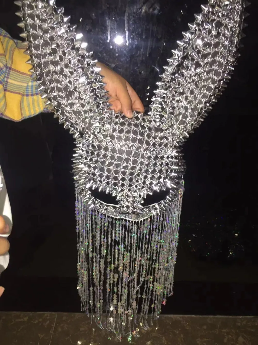 Сексуальная Серебряная маска кролика с шипами женская серебряная для