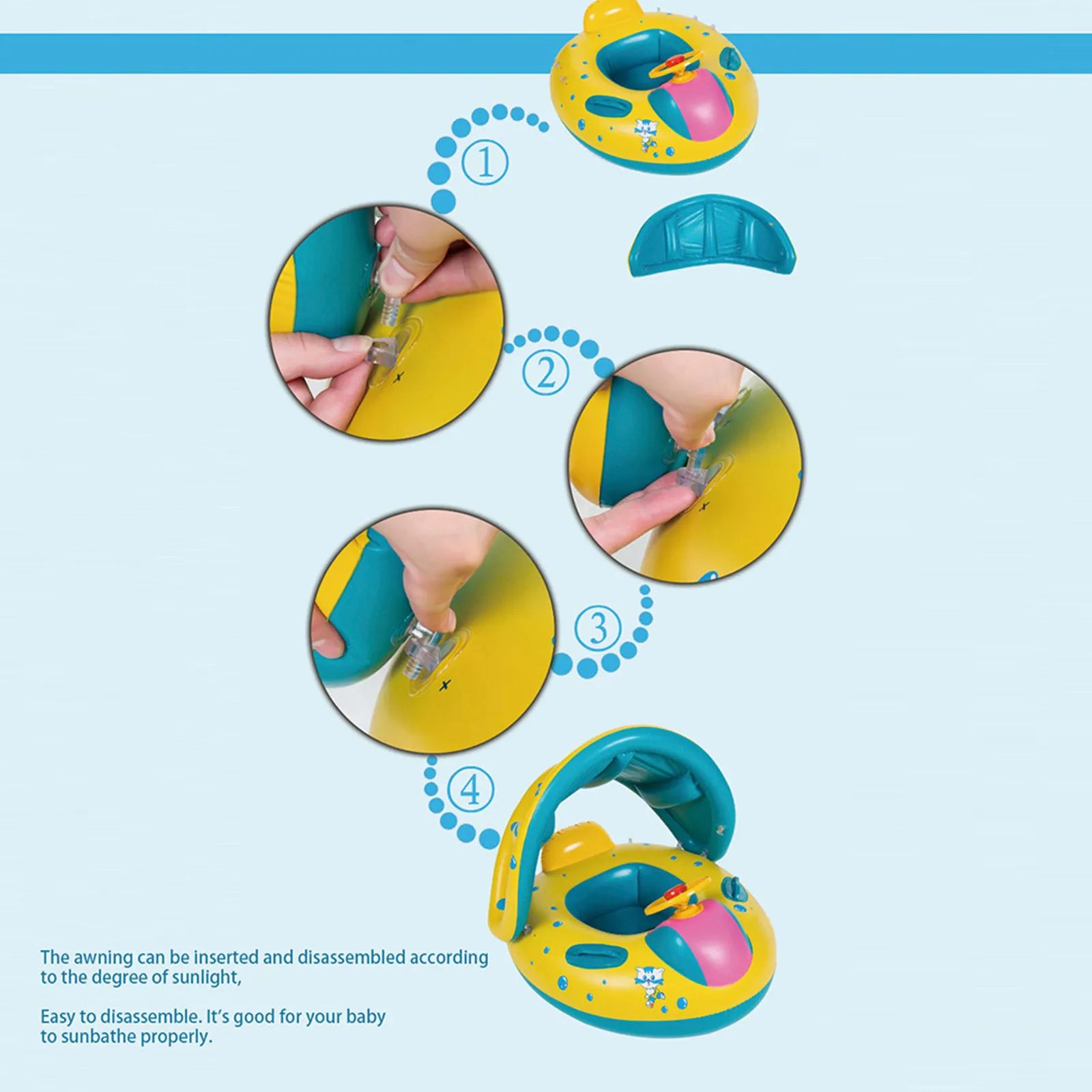 

Baby Swimming Ring Children's-boat With Roof And Handles Swimming Pvc Inflatable Waist Float Lying Swimming Ring Pool Toys