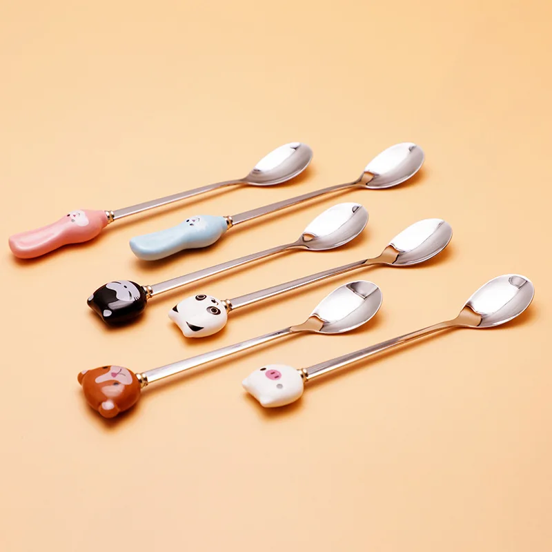 Милая мультяшная ложка для кофе и чая с животными кошкой пандой Кроликом