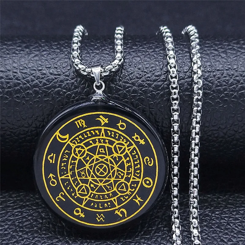 

2021 Horoscope Astrology lapis lazuli Stainless Steel Necklace Black Stone Round Necklace Jewelry pierre naturelle NXS04