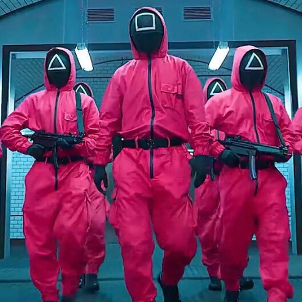 Traje de juego de calamar, mono con capucha y m&aacute;scara, moda de calamar, disfraz de Halloween, traje de Cosplay de Corea del Sur, 2021-1