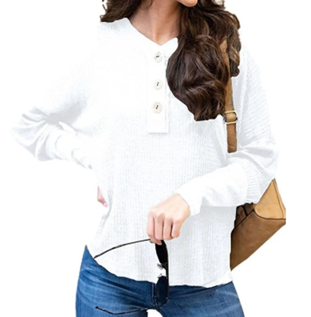 Женская блузка халат femme мода на пуговицах с круглым вырезом сплошного цвета