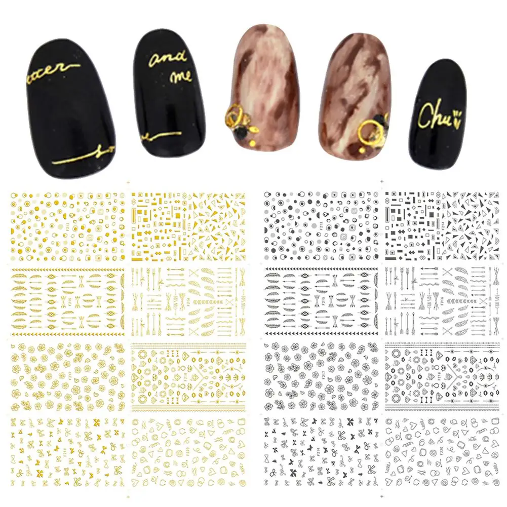 1 лист геометрических перьев и стрел 3D наклейки для ногтевого дизайна наклейка