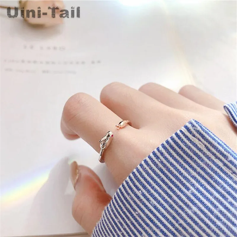 Открытое кольцо Uini-Tail простой кролик с морковкой из стерлингового серебра 925
