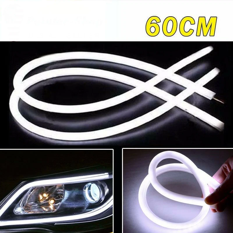 

2X White 60cm Car Flexible Tube LED Strip Daytime Runnning DRL Light Headlight
