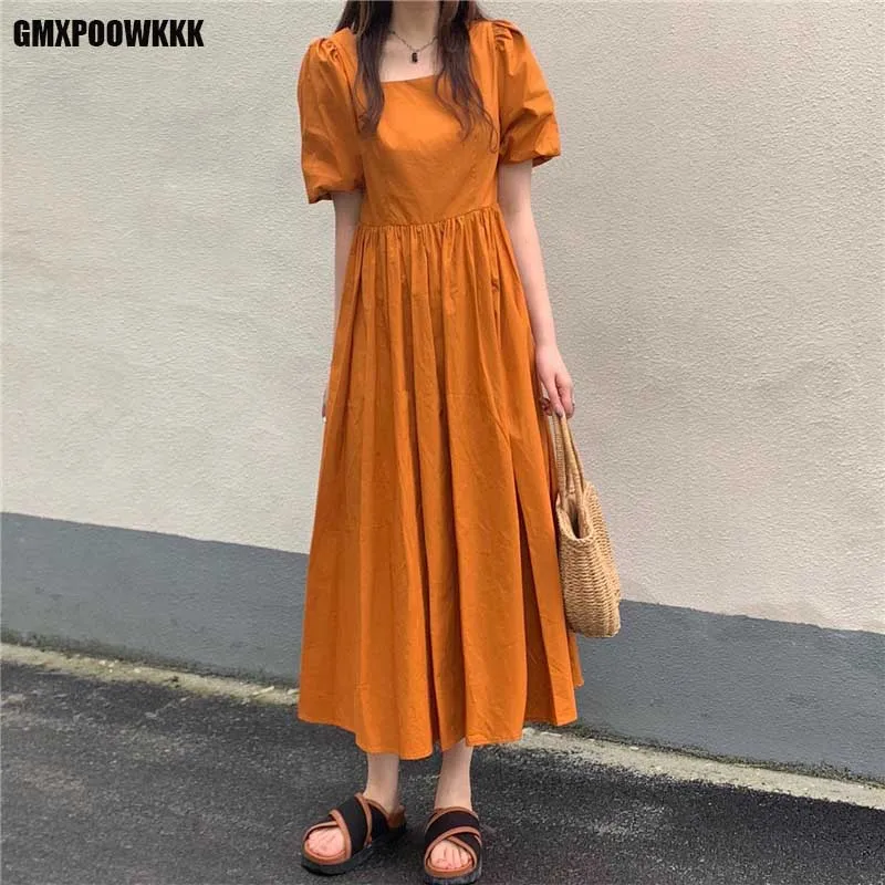 

Korean New Dress 2021 Summer Fashion Women Office Casual Dresses One-Piece Elegant Ladies French Sweet Dress Midi Dress Vestidos